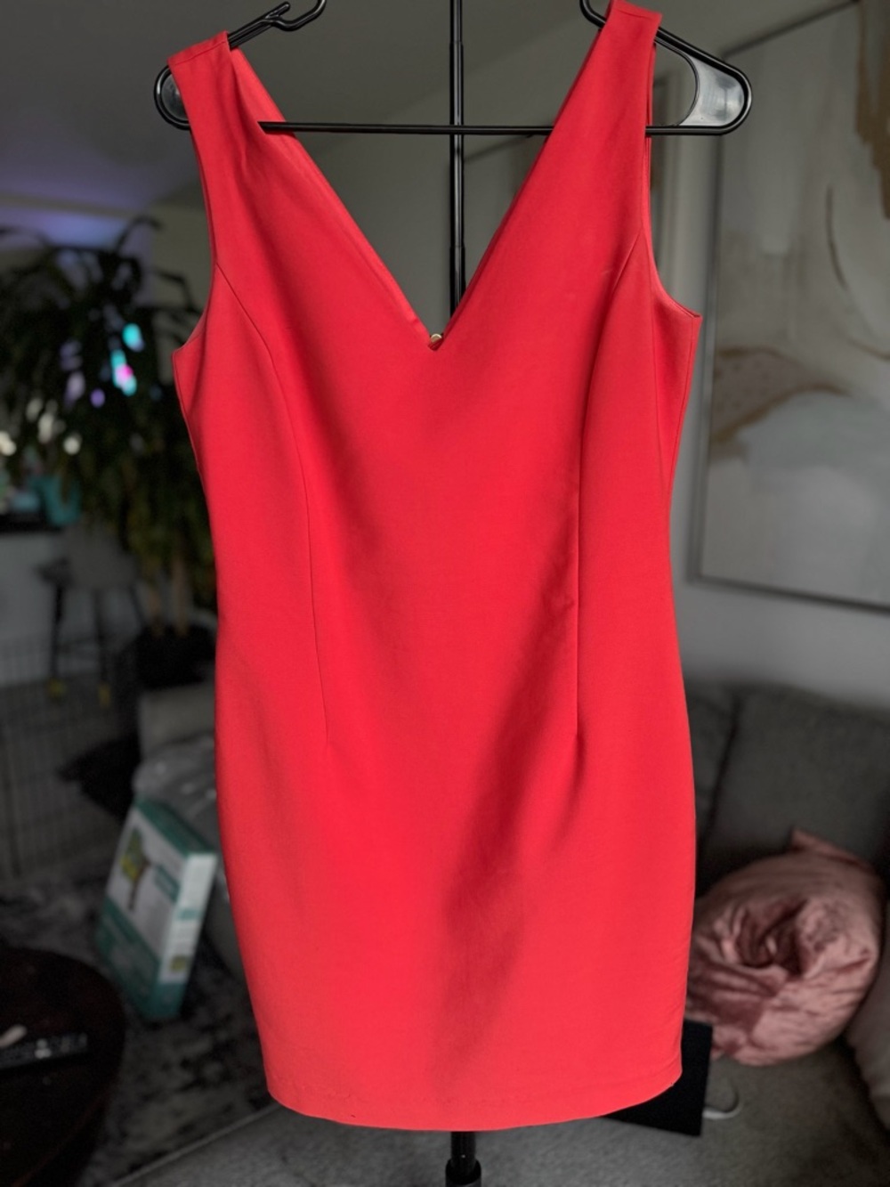 Zara Bright Red V-Neck Mini Dress